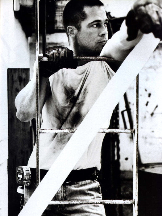 Brad Pitt Ladder Gloves Young Handsome Actor BW Rare Wall Art Print Poster