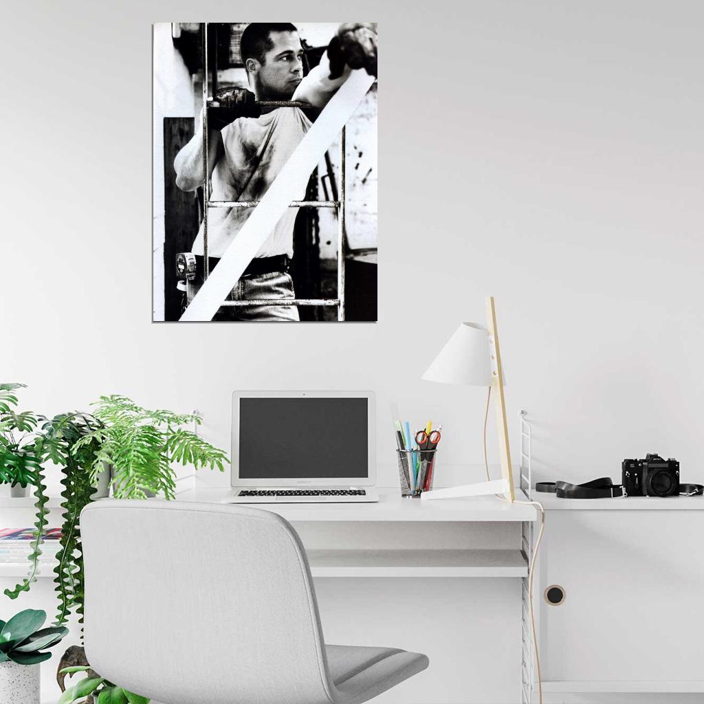 Brad Pitt Ladder Gloves Young Handsome Actor BW Rare Wall Art Print Poster