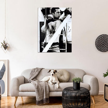 Brad Pitt Ladder Gloves Young Handsome Actor BW Rare Wall Art Print Poster