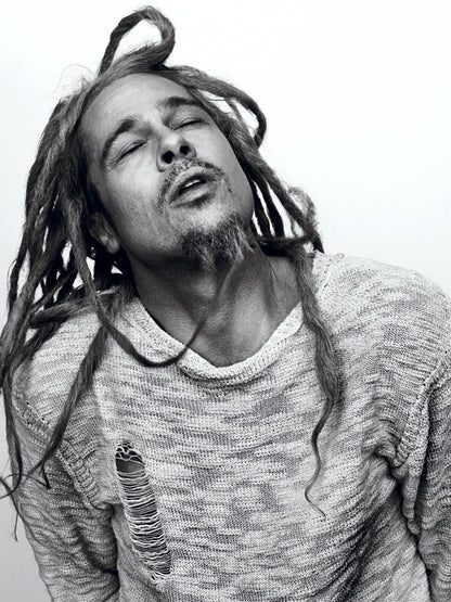 Brad Pitt Dreadlocks Torn Sweater Amazing Actor BW Wall Art Print Poster