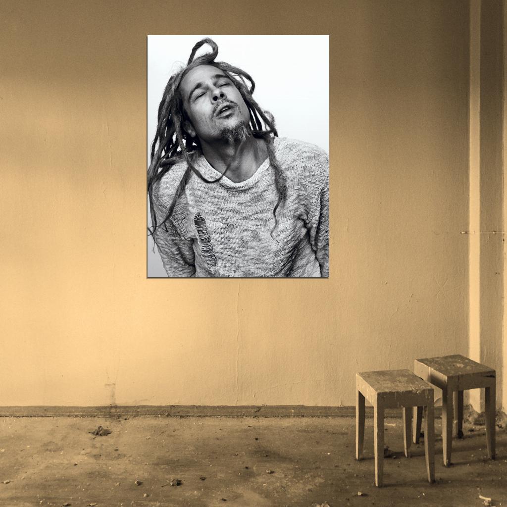 Brad Pitt Dreadlocks Torn Sweater Amazing Actor BW Wall Art Print Poster