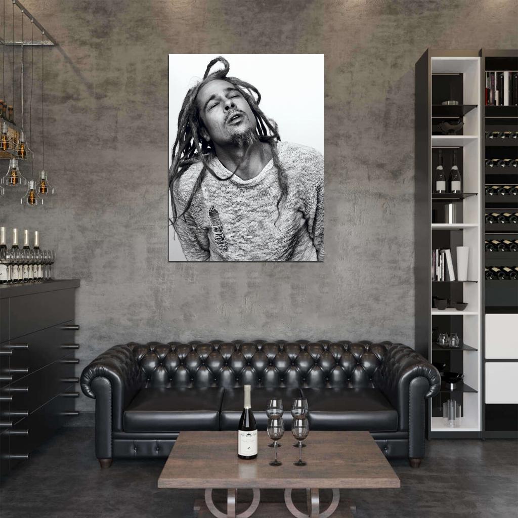 Brad Pitt Dreadlocks Torn Sweater Amazing Actor BW Wall Art Print Poster