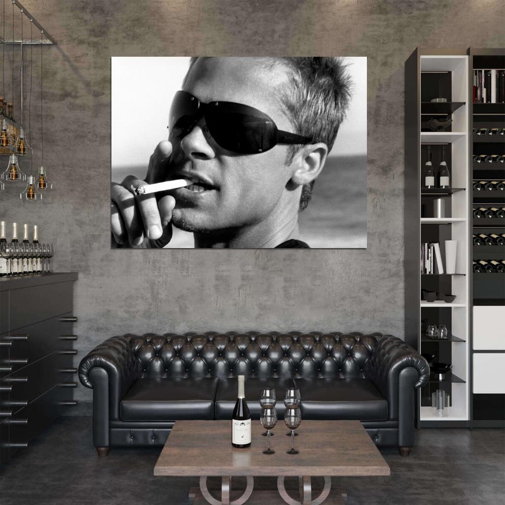 Brad Pitt Portrait Sunglasses Handsome Young BW Wall Art Print Poster