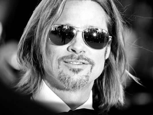 Brad Pitt Portrait Long Hair Sunglasses Awesome BW Wall Art Print Poster