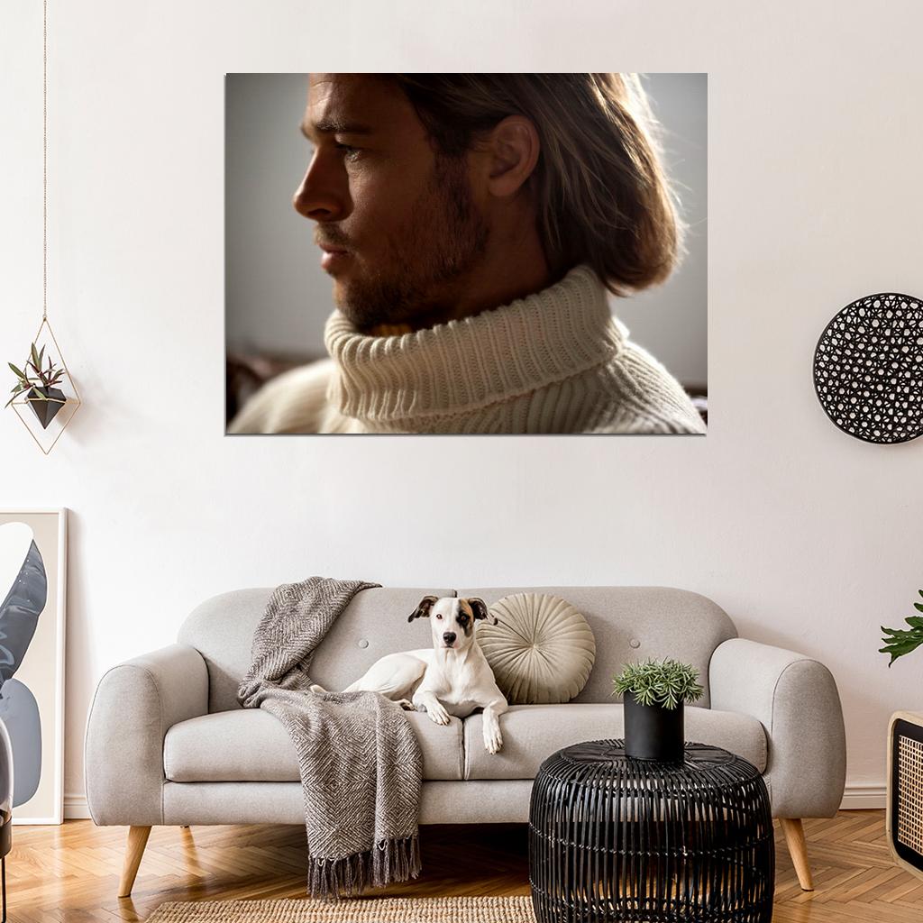 Brad Pitt Portrait Long Hair Handsome Awesome Actor Wall Art Print Poster
