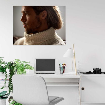 Brad Pitt Portrait Long Hair Handsome Awesome Actor Wall Art Print Poster