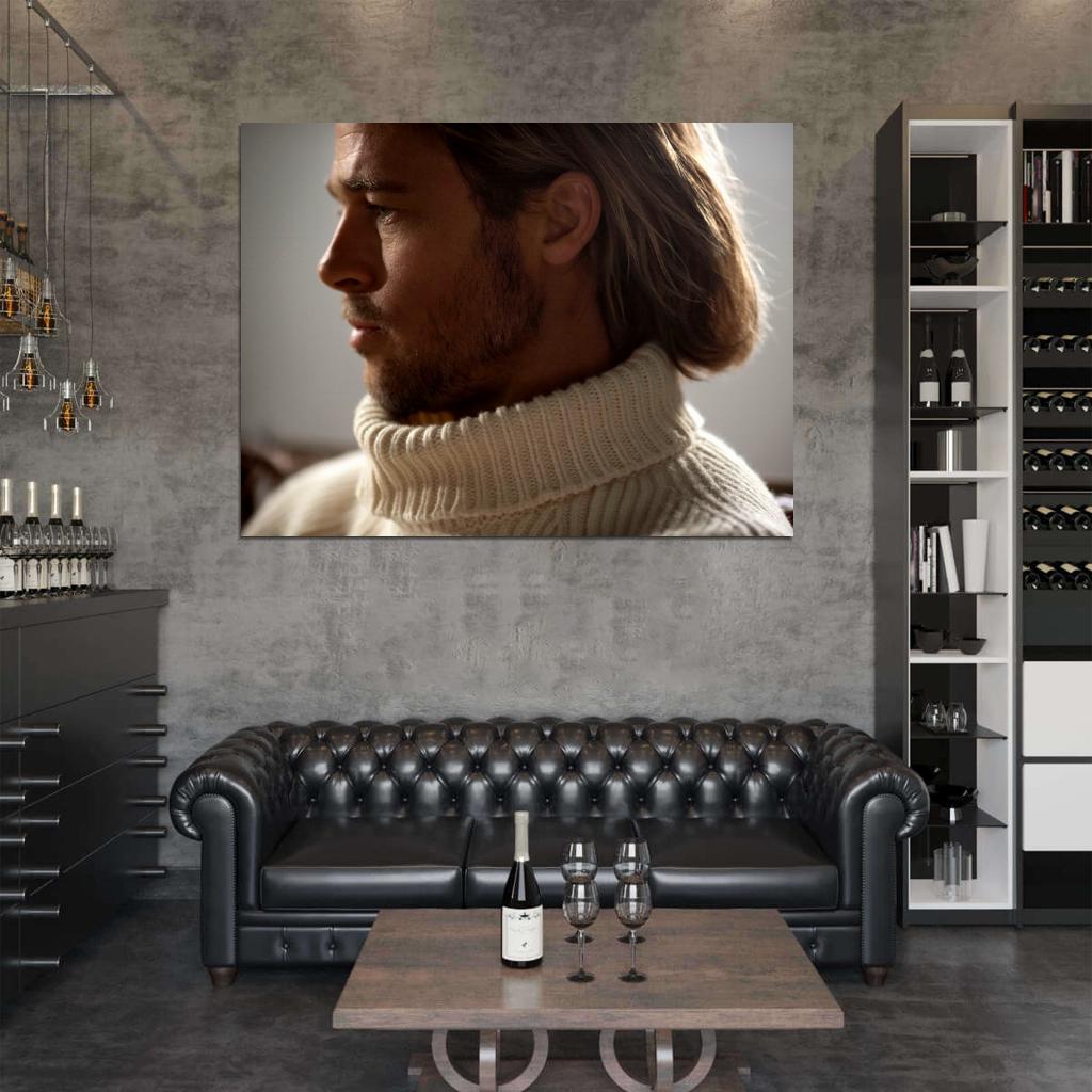 Brad Pitt Portrait Long Hair Handsome Awesome Actor Wall Art Print Poster