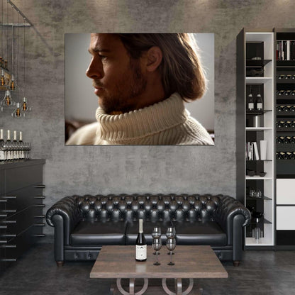 Brad Pitt Portrait Long Hair Handsome Awesome Actor Wall Art Print Poster