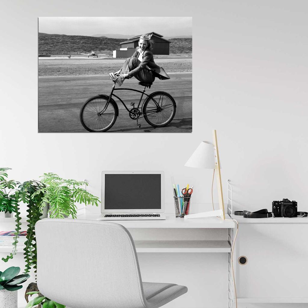 Cate Blanchett Bike Cheerful Happy Smiling Actress BW Wall Art Print Poster