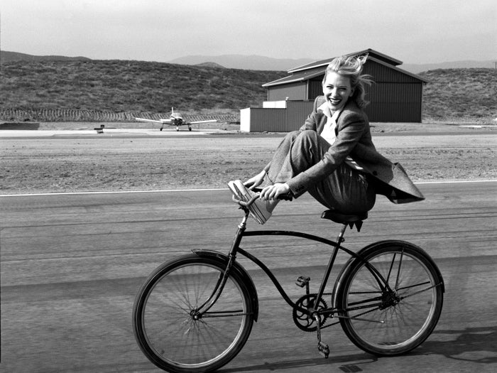 Cate Blanchett Bike Cheerful Happy Smiling Actress BW Wall Art Print Poster