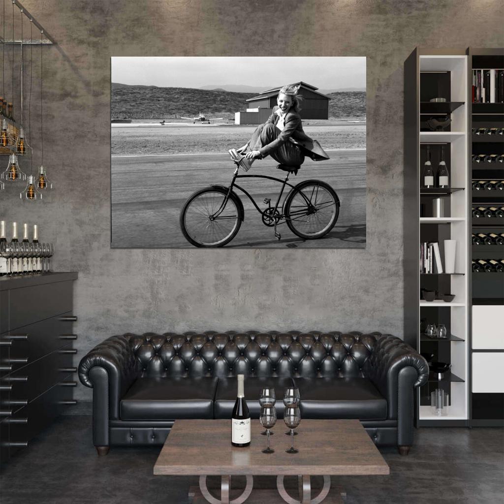 Cate Blanchett Bike Cheerful Happy Smiling Actress BW Wall Art Print Poster