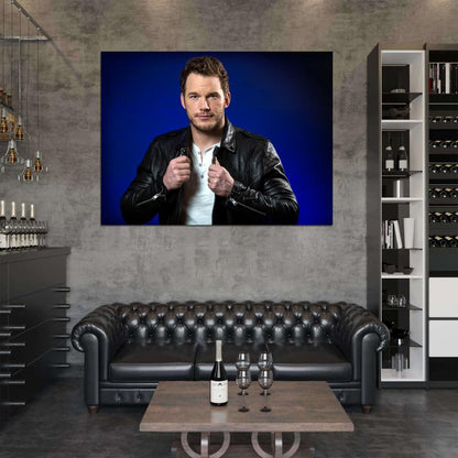 Chris Pratt Portrait Leather Jacket Handsome Awesome Wall Art Print Poster