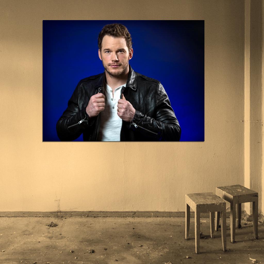 Chris Pratt Portrait Leather Jacket Handsome Awesome Wall Art Print Poster