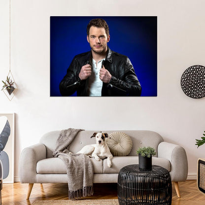 Chris Pratt Portrait Leather Jacket Handsome Awesome Wall Art Print Poster