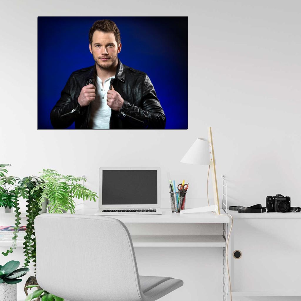 Chris Pratt Portrait Leather Jacket Handsome Awesome Wall Art Print Poster