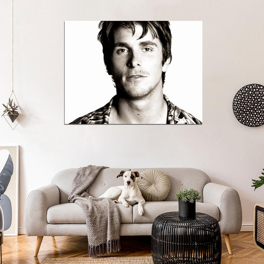 Christian Bale Portrait Young Handsome Charming BW Wall Art Print Poster