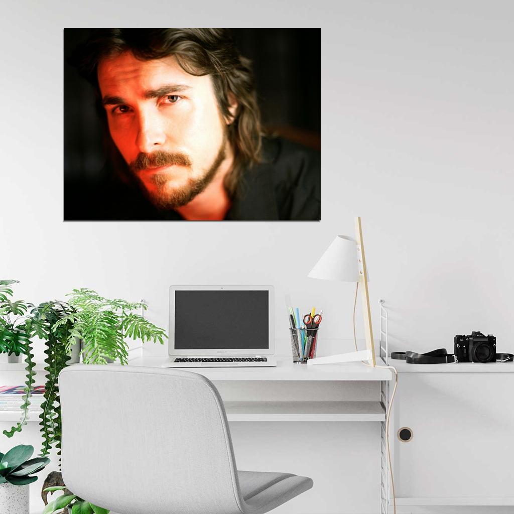 Christian Bale Portrait Handsome Charming Beard Actor Wall Art Print Poster