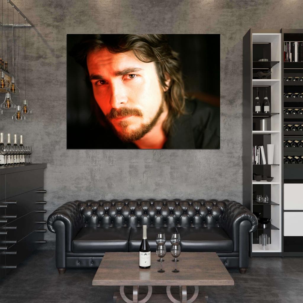 Christian Bale Portrait Handsome Charming Beard Actor Wall Art Print Poster
