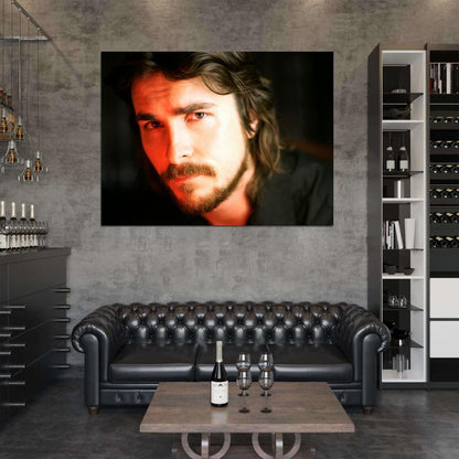 Christian Bale Portrait Handsome Charming Beard Actor Wall Art Print Poster