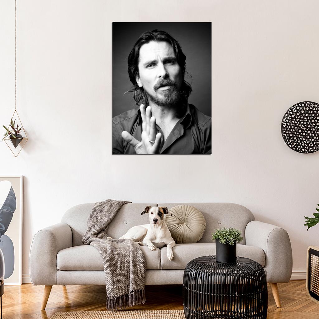 Christian Bale Amazing BW Portrait Handsome Beard Wall Art Print Poster