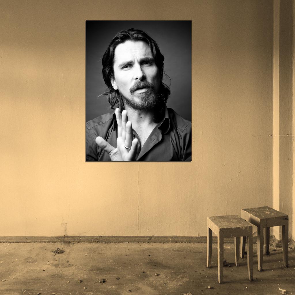 Christian Bale Amazing BW Portrait Handsome Beard Wall Art Print Poster