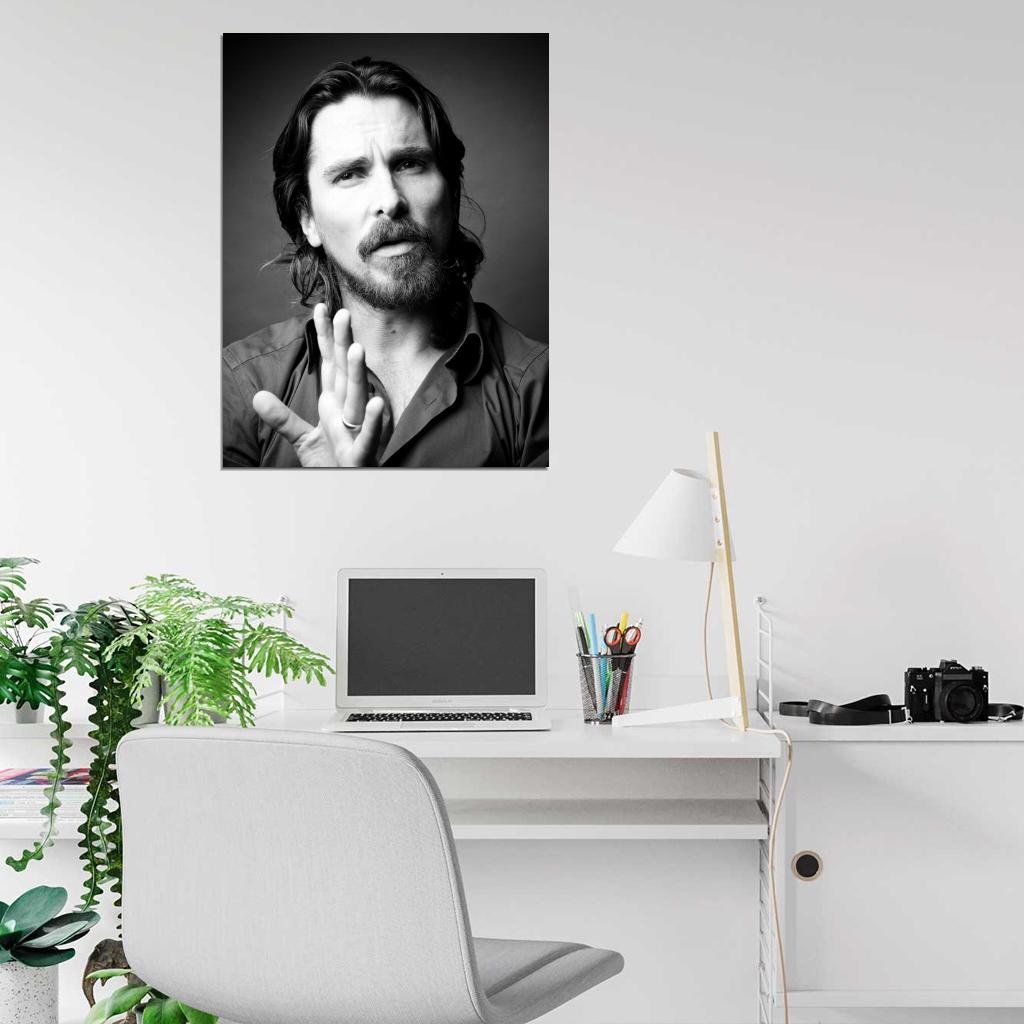 Christian Bale Amazing BW Portrait Handsome Beard Wall Art Print Poster
