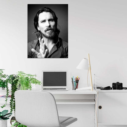 Christian Bale Amazing BW Portrait Handsome Beard Wall Art Print Poster