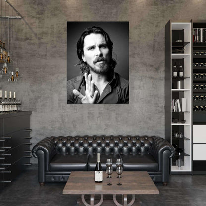 Christian Bale Amazing BW Portrait Handsome Beard Wall Art Print Poster