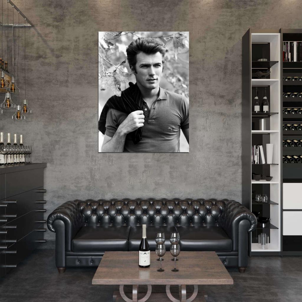 Clint Eastwood BW Amazing Portrait Handsome Young Look Wall Art Print Poster