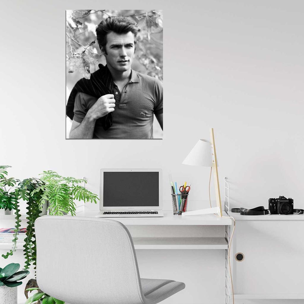 Clint Eastwood BW Amazing Portrait Handsome Young Look Wall Art Print Poster