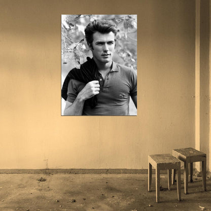 Clint Eastwood BW Amazing Portrait Handsome Young Look Wall Art Print Poster