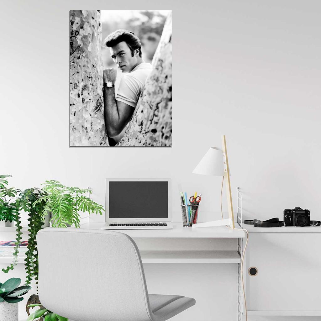 Clint Eastwood BW Amazing Portrait Young Look Actor Wall Art Print Poster