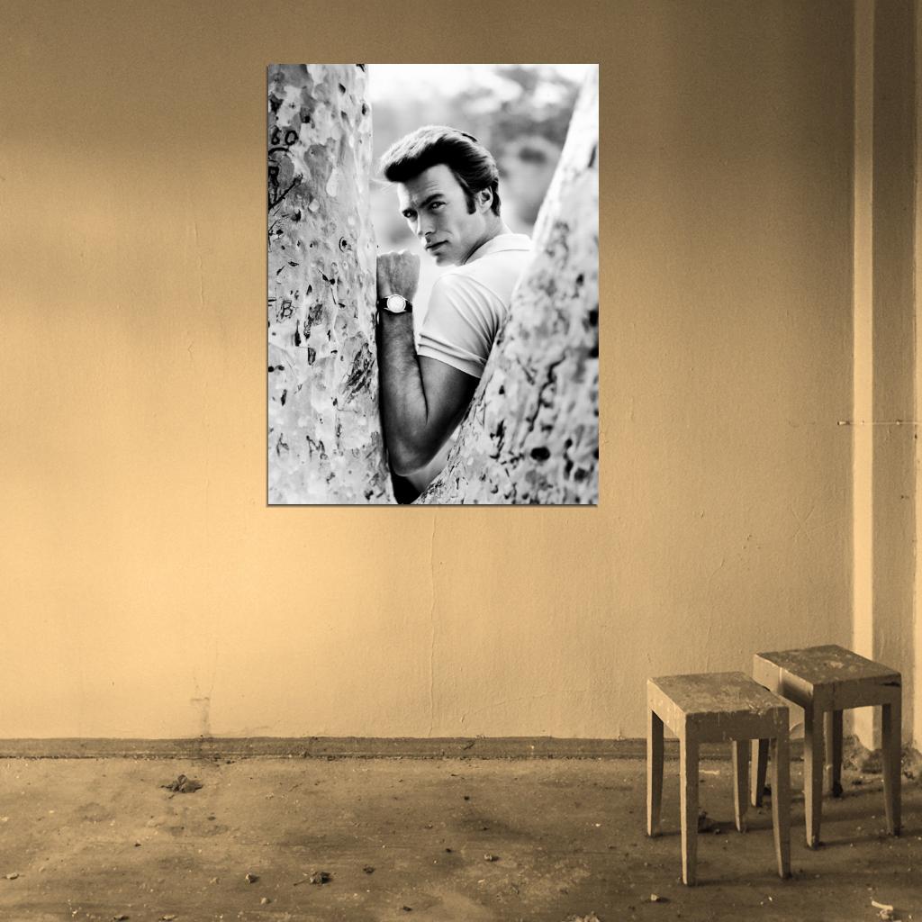 Clint Eastwood BW Amazing Portrait Young Look Actor Wall Art Print Poster