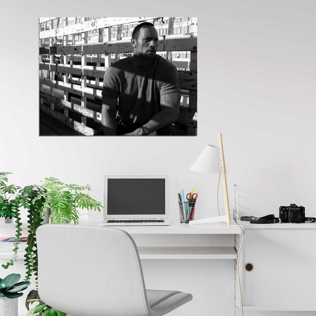 Dwayne The Rock Johnson Amazing BW Handsome Actor Rare Wall Art Print Poster