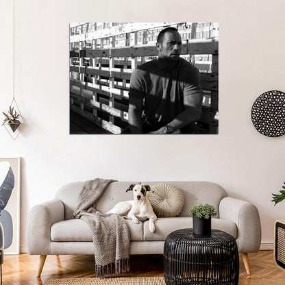 Dwayne The Rock Johnson Amazing BW Handsome Actor Rare Wall Art Print Poster