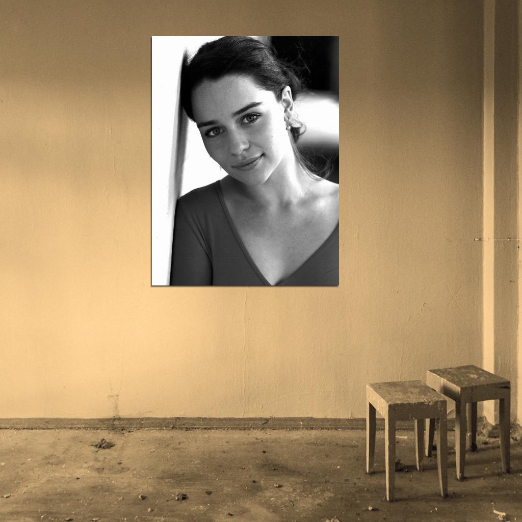 Emilia Clarke Amazing BW Portrait Eyes Beautiful Wall Art Print Poster