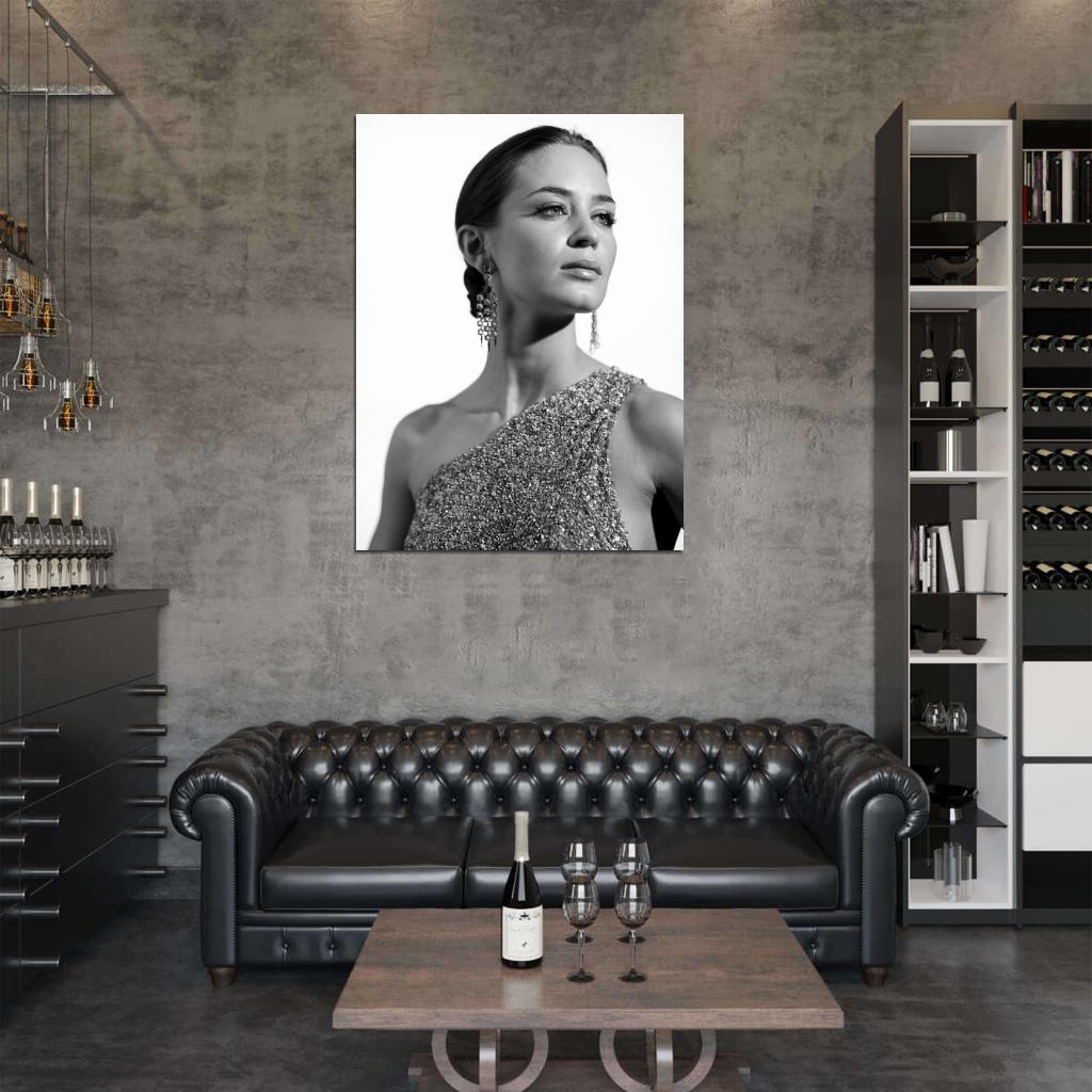 Emily Blunt BW Portrait Elegant Beautiful Actress Rare Wall Art Print Poster
