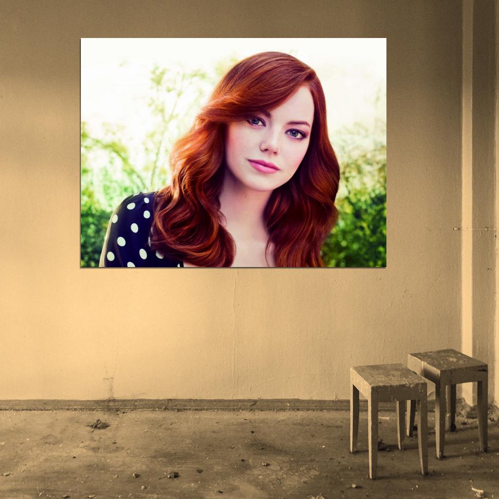 Emma Stone Portrait Pretty Beautiful Redhead Dress Wall Art Print Poster
