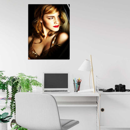 Emma Watson Hot Sexy Seductive Red Lipstick Cleavage Wall Art Print Poster