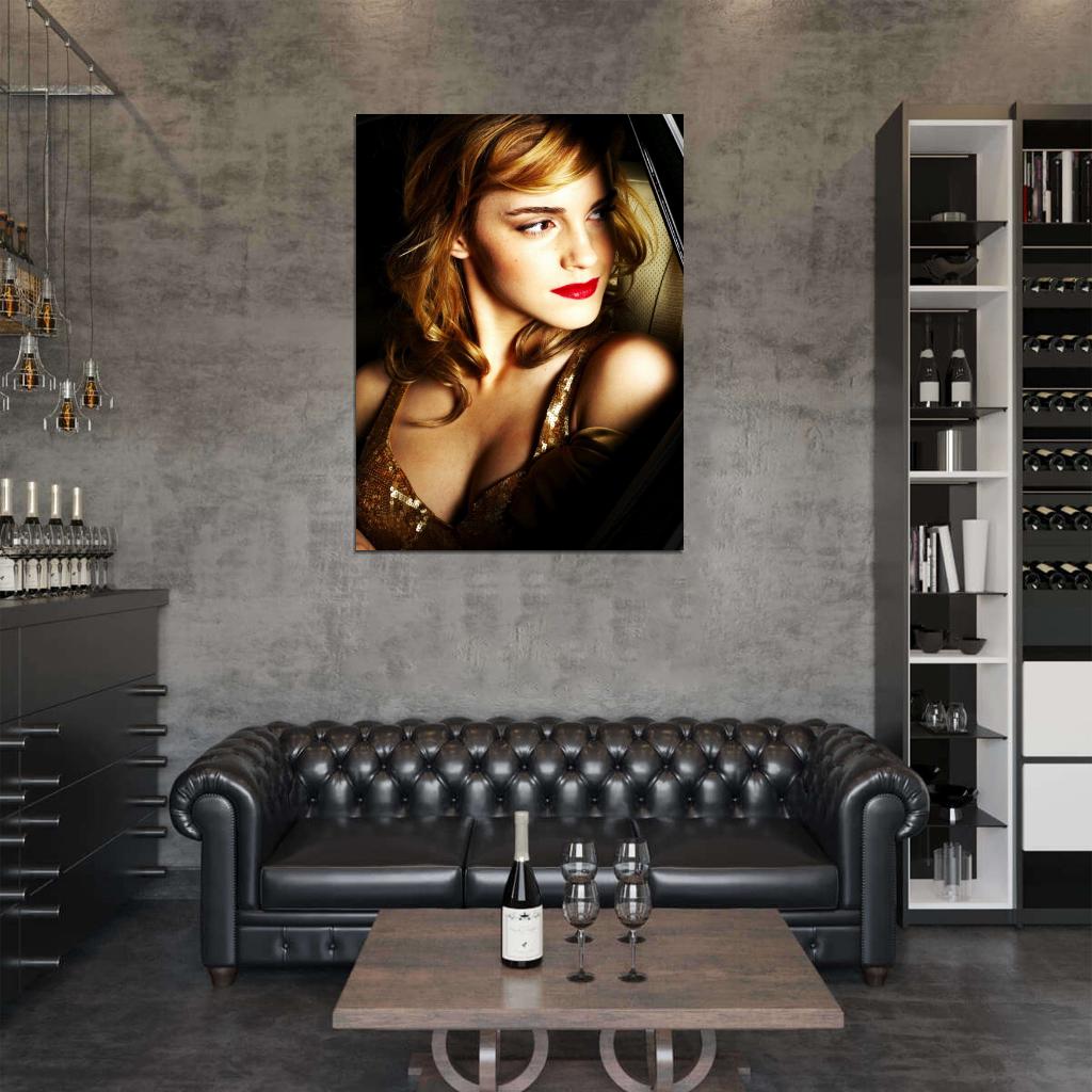 Emma Watson Hot Sexy Seductive Red Lipstick Cleavage Wall Art Print Poster