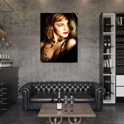 Emma Watson Hot Sexy Seductive Red Lipstick Cleavage Wall Art Print Poster