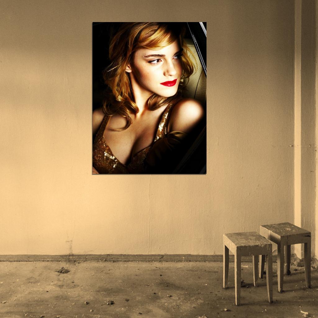 Emma Watson Hot Sexy Seductive Red Lipstick Cleavage Wall Art Print Poster