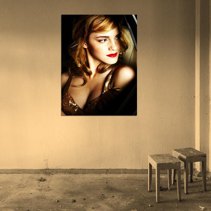Emma Watson Hot Sexy Seductive Red Lipstick Cleavage Wall Art Print Poster