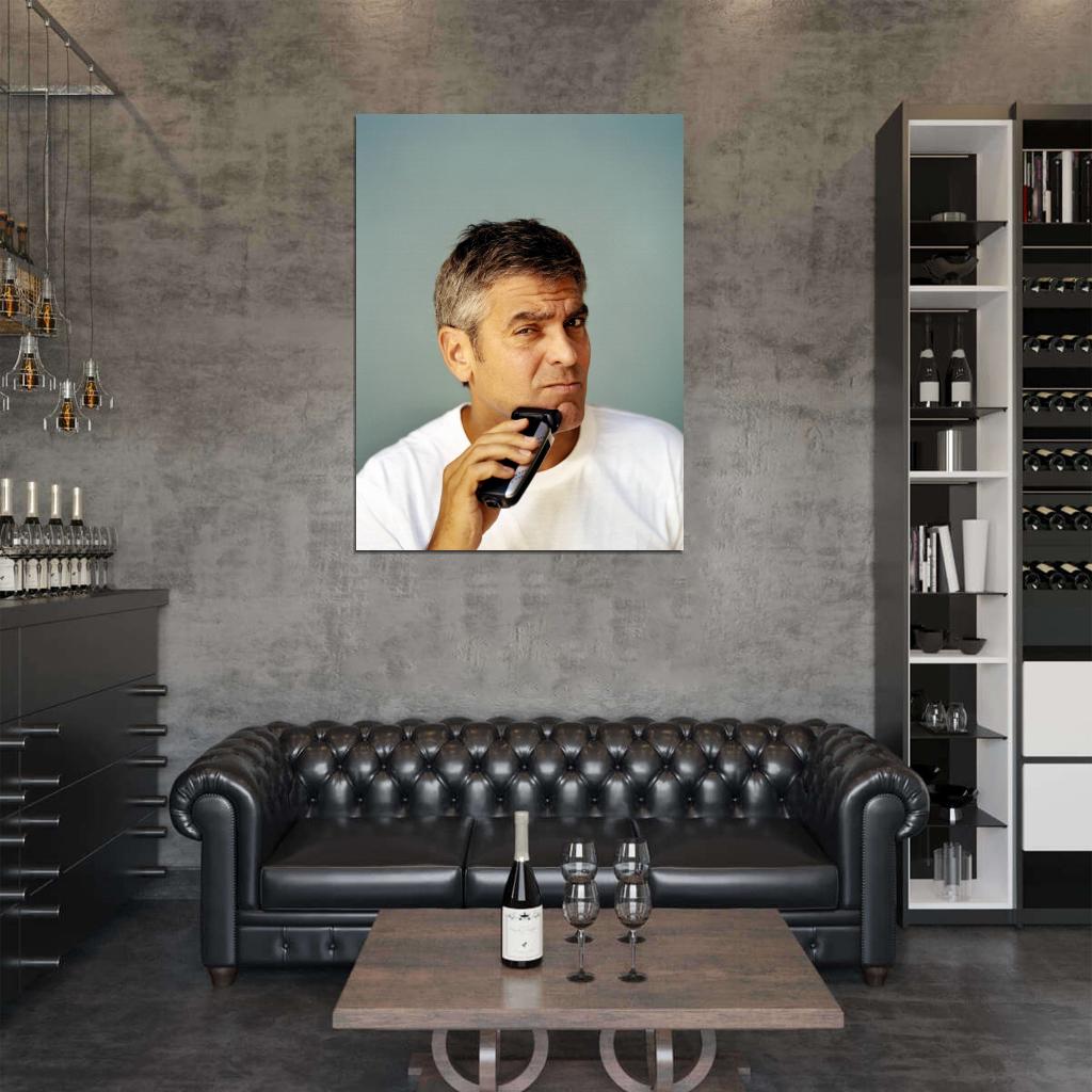 George Clooney Amazing Portrait Shaving Handsome Rare Wall Art Print Poster