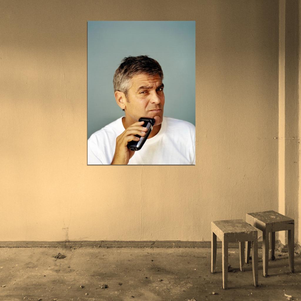 George Clooney Amazing Portrait Shaving Handsome Rare Wall Art Print Poster