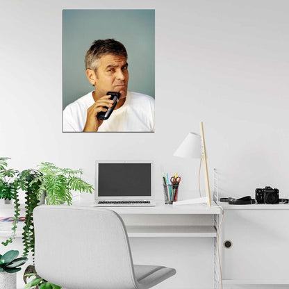 George Clooney Amazing Portrait Shaving Handsome Rare Wall Art Print Poster