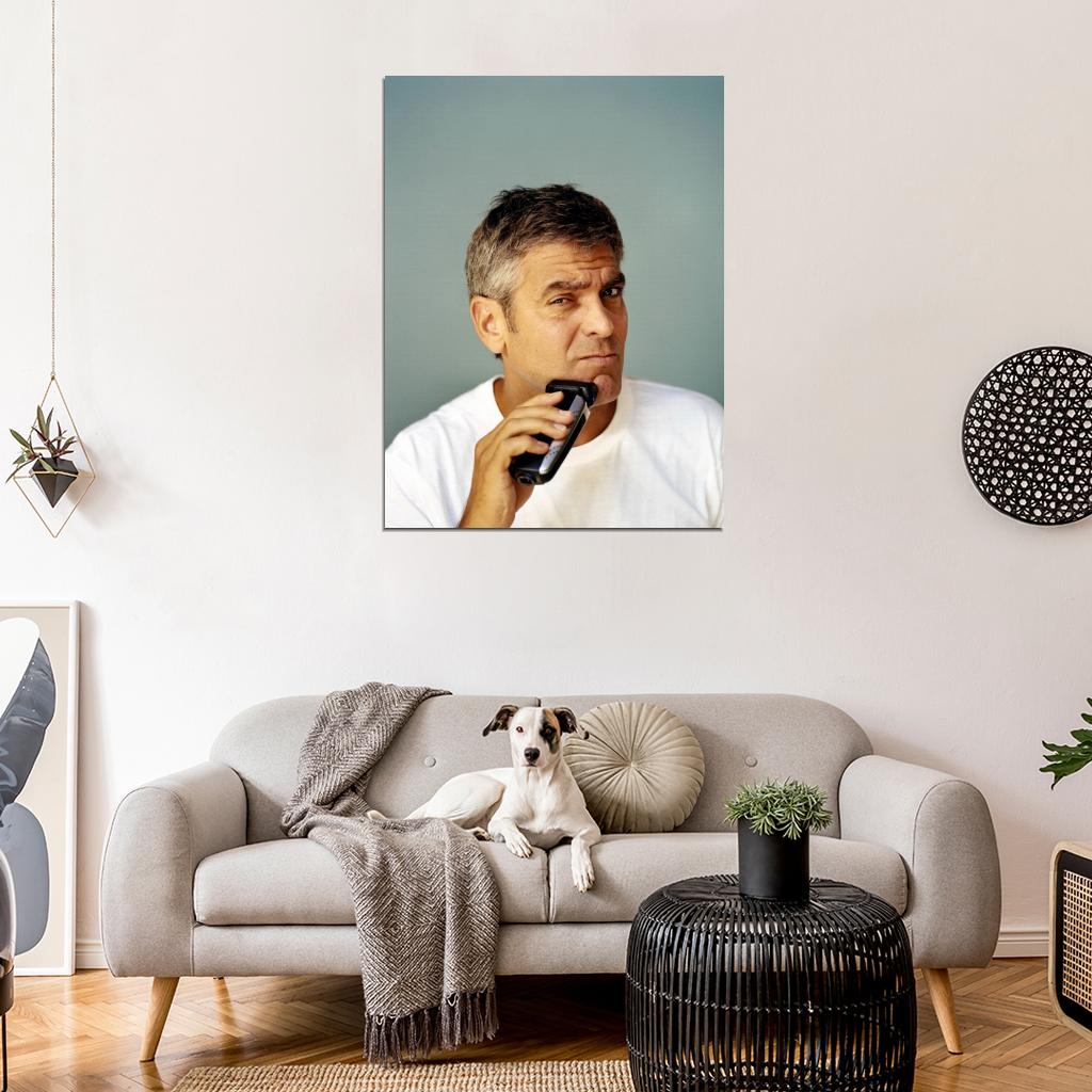 George Clooney Amazing Portrait Shaving Handsome Rare Wall Art Print Poster