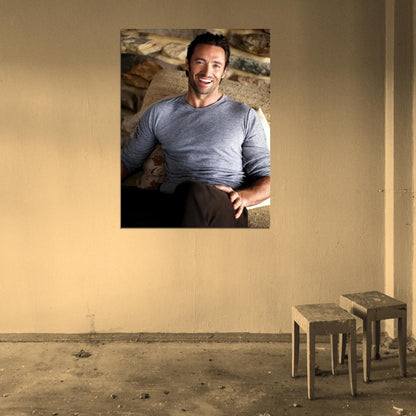 Hugh Jackman Handsome Charming Smiling Actor Chair Wall Art Print Poster