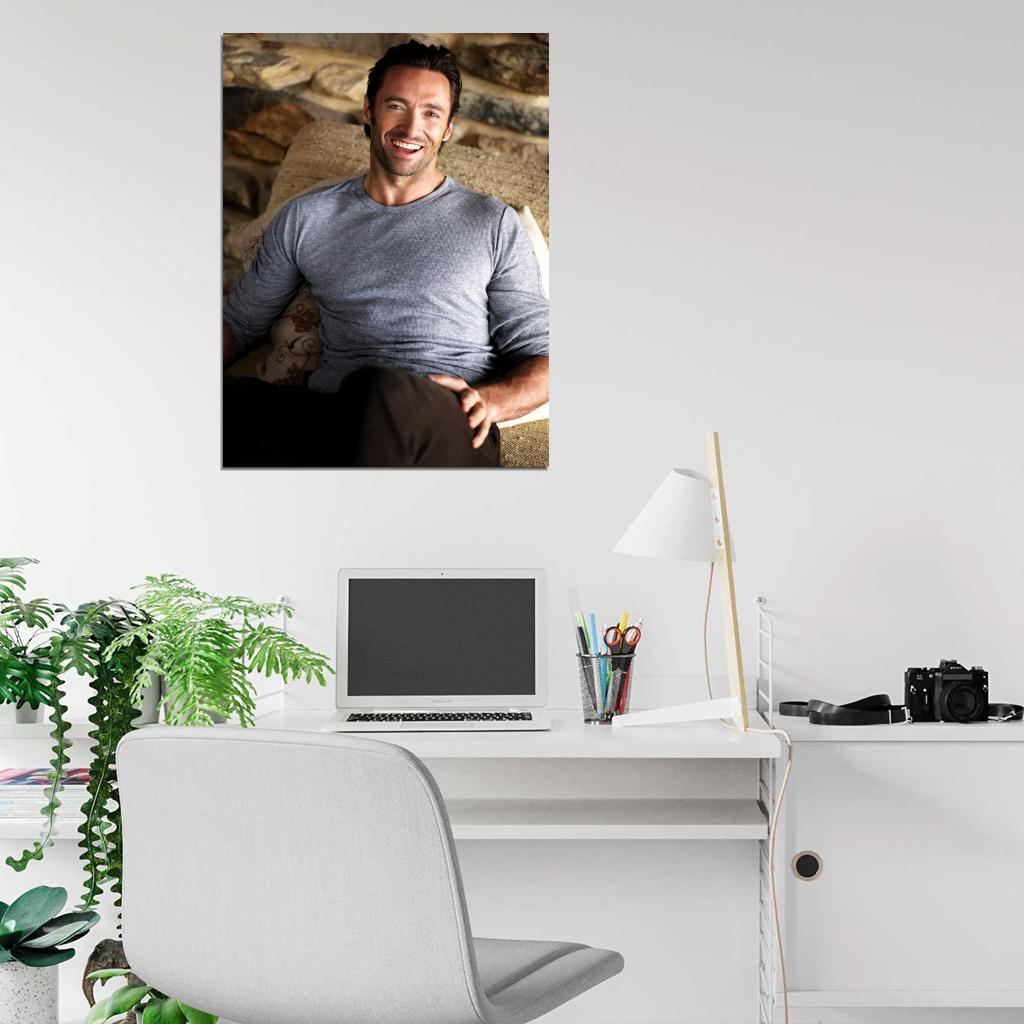Hugh Jackman Handsome Charming Smiling Actor Chair Wall Art Print Poster