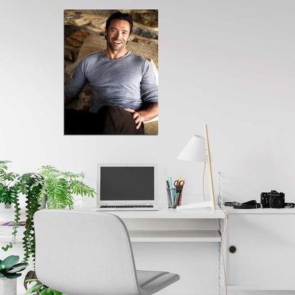 Hugh Jackman Handsome Charming Smiling Actor Chair Wall Art Print Poster